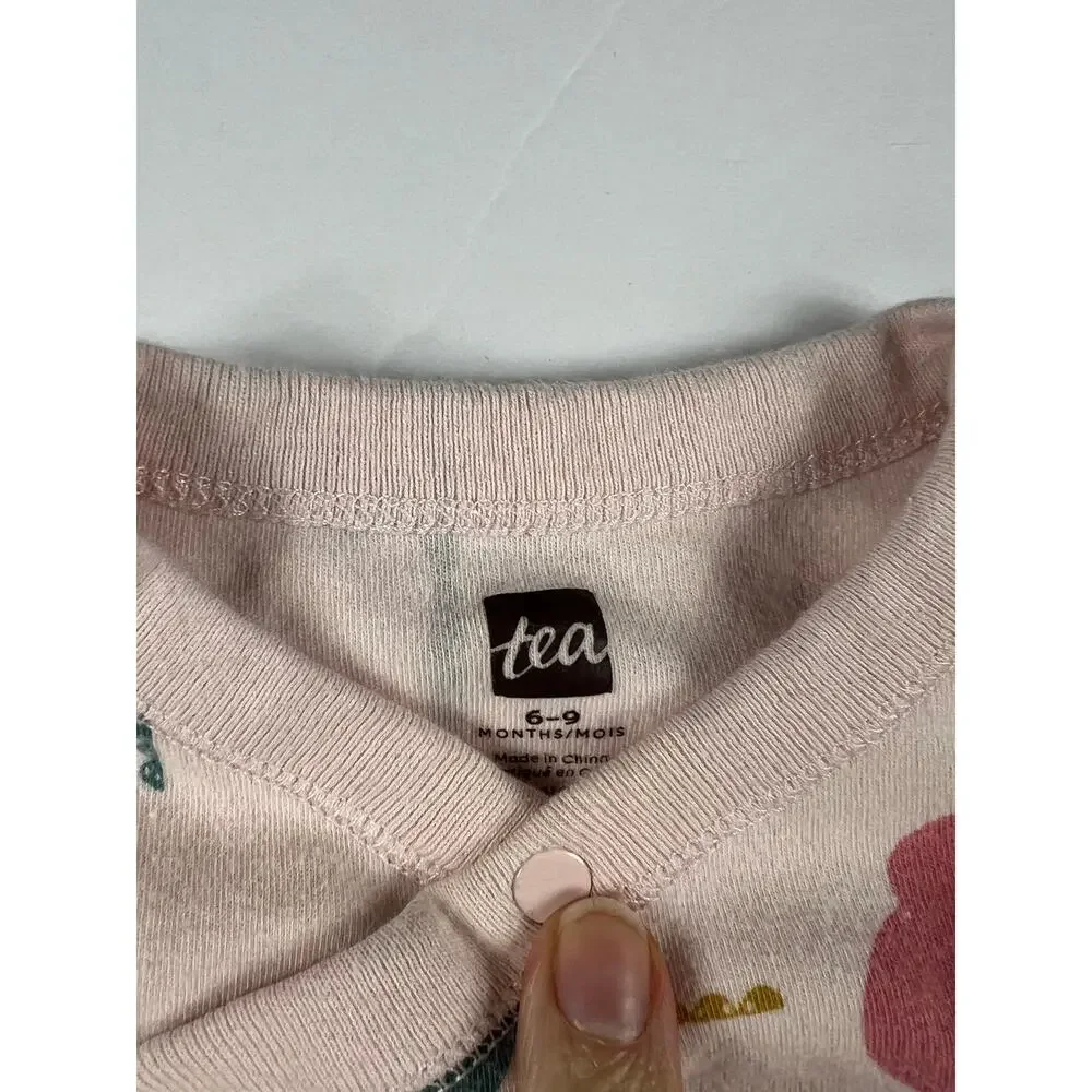 Tea Collection Pink Floral Footed Pajamas size 6-9 months
